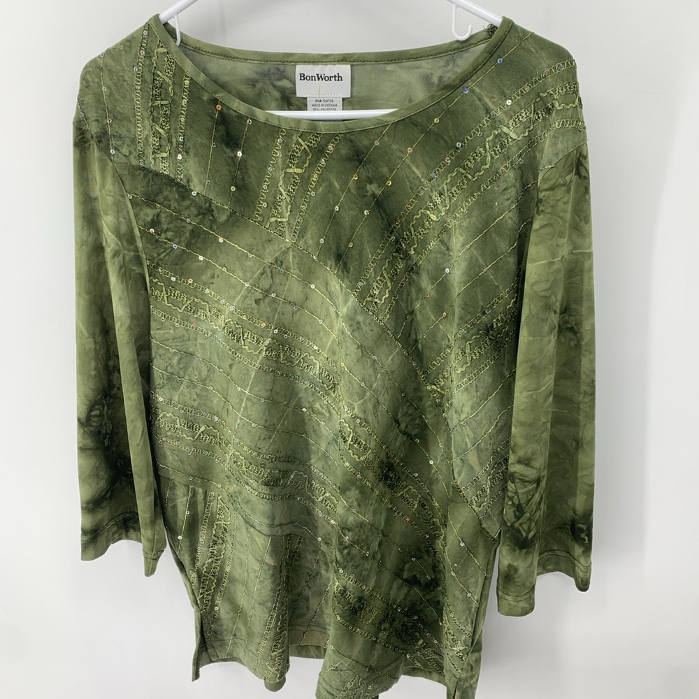 Bon Worth Tops Womens Medium & MP Short Sleeve 3/4 Sequins Pullover Blouse Tops - Picture 6 of 14